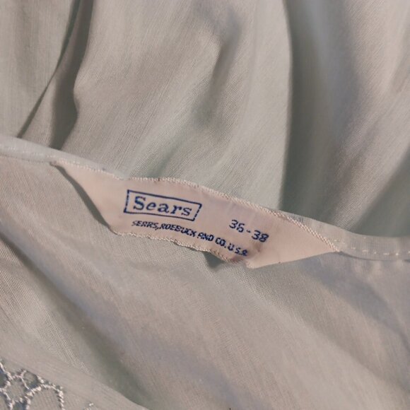 VTG Sears Womens 36 38 Nightgown Lgt Blue Floral Lace Sheath Dress Grannycore - Picture 8 of 8